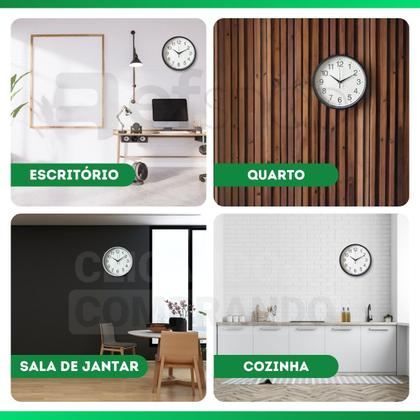 Imagem de Relógio de Parede Redondo Decorativo Moderno a Pilha Cozinha Preto e Branco Silencioso Sala Cozinha