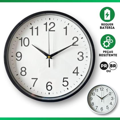 Imagem de Relógio de Parede Redondo Decorativo Moderno a Pilha Cozinha Preto e Branco Silencioso Sala Cozinha