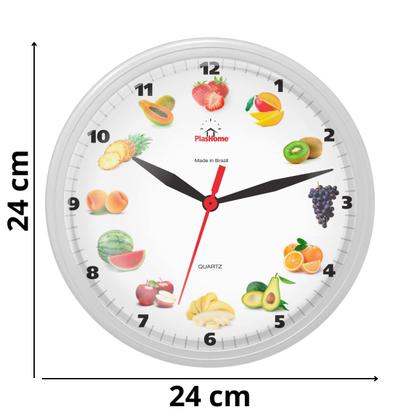 Imagem de Relógio de Parede Redondo Ômega Branco Fruta Plashome Sala Cozinha e Escritório