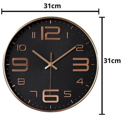 Imagem de Relógio De Parede Rose Gold E Preto 31cm Silencioso Design Moderno Sala Quarto Escritório Cozinha