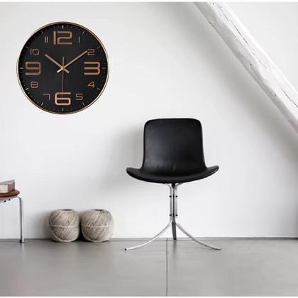 Imagem de Relógio De Parede Rose Gold E Preto 31cm Silencioso Design Moderno Sala Quarto Escritório Cozinha