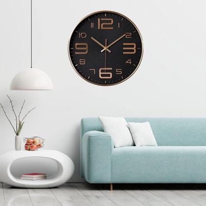 Imagem de Relógio De Parede Rose Gold E Preto 31cm Silencioso Design Moderno Sala Quarto Escritório Cozinha