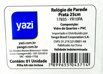 Imagem de Relógio de parede Yazi 25cm