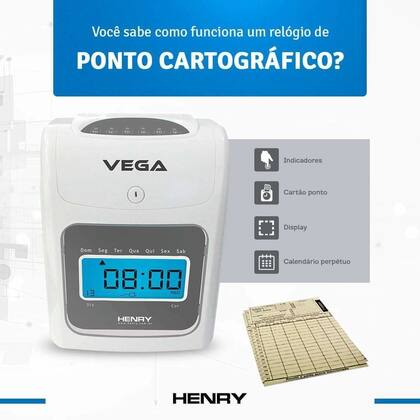 Imagem de Relógio de Ponto Cartográfico Vega com Bateria Marca Henry