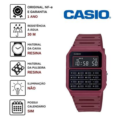 Imagem de Relógio de Pulso Casio Calculadora CA-53WF Digital Unissex Vintage Masculino Feminino Azul Vermelho Branco Preto e Verde