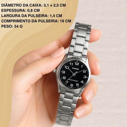 Imagem de Relógio de Pulso Casio Feminino Analógico Prata Redondo Leve Pequeno Casual Original LTP-V001D-1BUDF