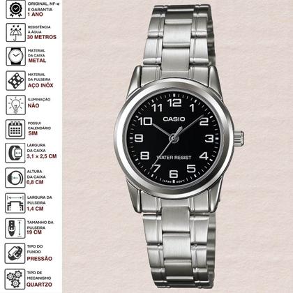 Imagem de Relógio de Pulso Casio Feminino Analógico Prata Redondo Leve Pequeno Casual Original LTP-V001D-1BUDF