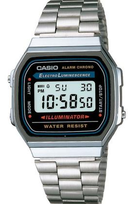Imagem de Relógio de Pulso Casio Feminino Masculino Digital Aço Inóx Vintage Resistente Água Quadrado Pequeno Casual Prata A168WA-1WDF