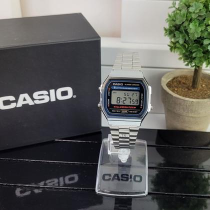Imagem de Relógio de Pulso Casio Feminino Masculino Digital Aço Inóx Vintage Resistente Água Quadrado Pequeno Casual Prata A168WA-1WDF