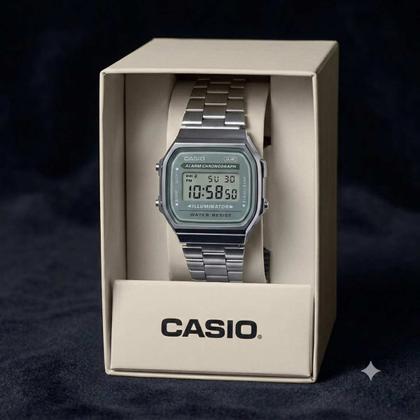 Imagem de Relógio de Pulso Casio Feminino Masculino Digital Aço Inóx Vintage Resistente Água Quadrado Pequeno Casual Prata A168WA-3AYDF