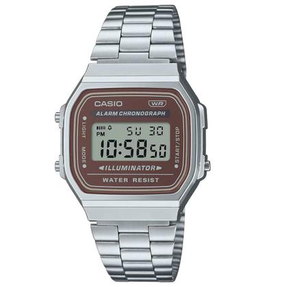 Imagem de Relógio de Pulso Casio Feminino Masculino Digital Aço Inóx Vintage Resistente Água Quadrado Pequeno Casual Prata A168WA-5AYDF