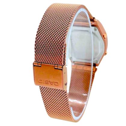 Imagem de Relógio de Pulso Casio Feminino Pequeno Casual Quartz Prova Dágua 50 Metros Estiloso Digital Aço Inóx Revestido Ouro Rosa Metálico Rose Gold B640WMR-5ADF