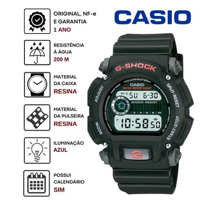 Imagem de Relógio de Pulso Casio G-Shock Esportivo Masculino Prova Dágua 20 ATM Cronômetro Alarme Illuminator Digital Preto DW-9052-1VDR