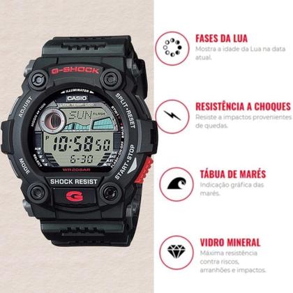 Imagem de Relógio de Pulso Casio G-Shock Masculino Digital Tábua de Mares Preto Gráficos lunares e de marés Prova d água G-7900-1DR
