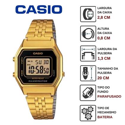 Imagem de Relógio de Pulso Casio Illuminator Quadrado Feminino Masculino Vintage Pequeno Digital Resistente água 3 ATM Casual Dourado LA680WGA-1DF