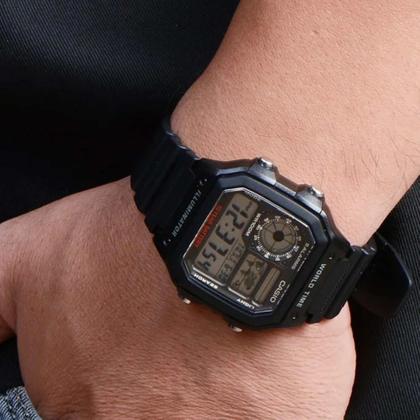 Imagem de Relógio de Pulso Casio Masculino Digital Esportivo Prova D Água 100M World Time 5 Alarmes Cronógrafo Preto AE-1200WH-1AVDF
