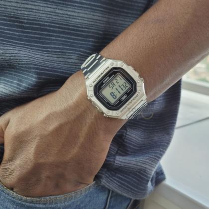 Imagem de Relógio de Pulso Casio Masculino Digital Prata Quadrado Luz Led Alarme 50 Metros Original W-218HD-1AVDF