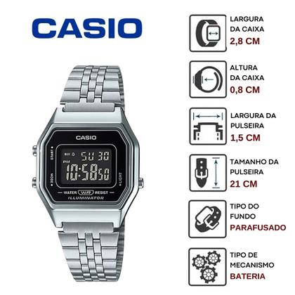 Imagem de Relógio de Pulso Casio Retro Vintage Feminino Digital Casual Aço Inóx Prata Original Moderno LA680WA 