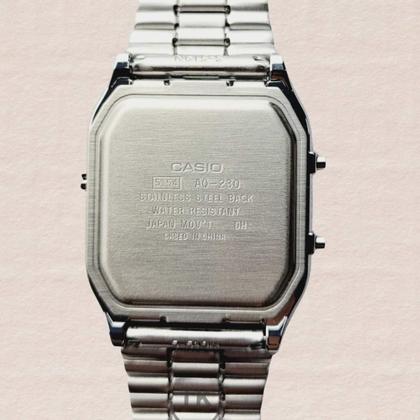 Imagem de Relógio de Pulso Casio Unissex Vintage Feminino Masculino Pequeno Quadrado Digital Analógico Prova Dágua 3 ATM Prata AQ-230A-1DMQ
