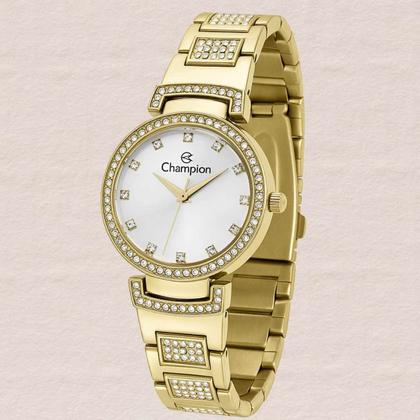 Imagem de Relógio de Pulso Champion Feminino Pequeno Analógico Prova D'água 5ATM 50 Metros Social Fashion Pulseira Aço Inóx Dourado CF25652H
