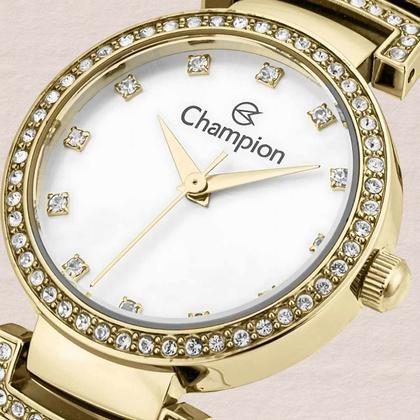 Imagem de Relógio de Pulso Champion Feminino Pequeno Analógico Prova D'água 5ATM 50 Metros Social Fashion Pulseira Aço Inóx Dourado CF25652H