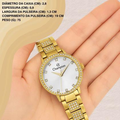Imagem de Relógio de Pulso Champion Feminino Pequeno Analógico Prova D'água 5ATM 50 Metros Social Fashion Pulseira Aço Inóx Dourado CF25652H