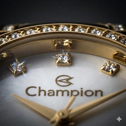 Imagem de Relógio de Pulso Champion Feminino Pequeno Analógico Prova Dágua 5ATM 50 Metros Social Fashion Pulseira Aço Inóx Dourado CF25652H