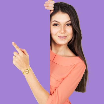 Imagem de Relógio de Pulso Condor Feminino Analógico Pequeno Redondo Aço Inóx Prova Dágua 50 Metros Casual Elegante Dourado COPC21JMA/4J
