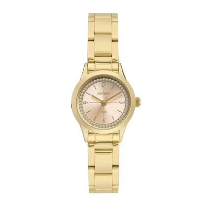 Imagem de Relógio de Pulso Condor Feminino Analógico Pequeno Redondo Aço Inóx Prova Dágua 50 Metros Casual Elegante Dourado COPC21JMA/4J