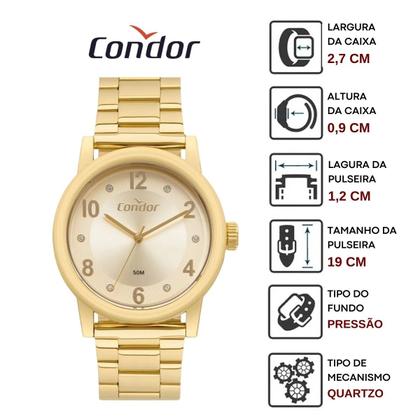 Imagem de Relógio de Pulso Condor Feminino Pequeno Analogico Aço Inóx COPC21 Dourado