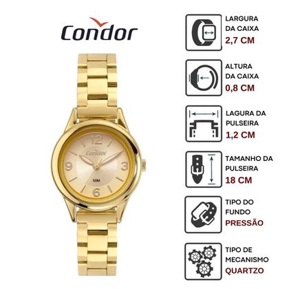 Imagem de Relógio de Pulso Condor Feminino Pequeno Analogico Aço Inóx COPC21 Dourado