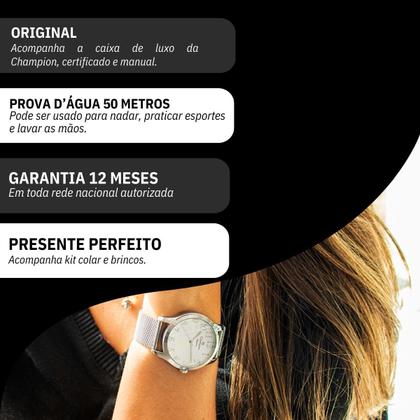 Imagem de Relógio de Pulso Feminino Champion Analógico Prata CN26019Q Colar e Brincos