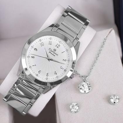 Imagem de Relógio de Pulso Feminino Champion Analógico Prata CN29409Q Colar e Brincos