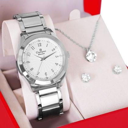 Imagem de Relógio de Pulso Feminino Champion Analógico Prata CN29409Q Colar e Brincos