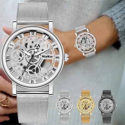 Imagem de Relógio De Pulso Feminino De Moda Com Design Vazado De Esqueleto, Mecanismo De Quartzo E Pulseira De