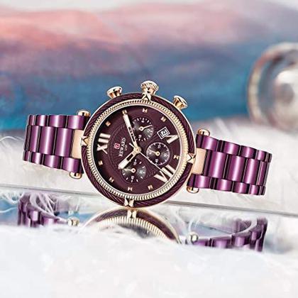 Imagem de Relógio de pulso feminino de quartzo com calendário, à prova d'água, inoxidável, design moderno para mulheres REWARD Chr