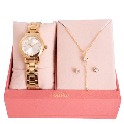 Imagem de Relógio de Pulso Feminino Pequeno Condor Dourado CO2035NMS/K4K Colar e Brincos