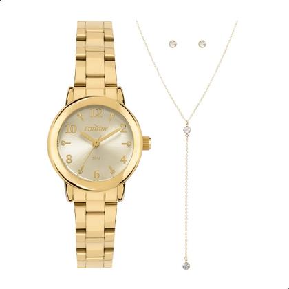 Imagem de Relógio de Pulso Feminino Pequeno Condor Dourado CO2035NMS/K4K Colar e Brincos