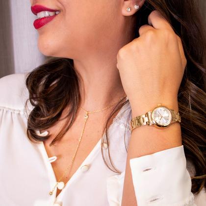Imagem de Relógio de Pulso Feminino Pequeno Condor Dourado CO2035NMS/K4K Colar e Brincos