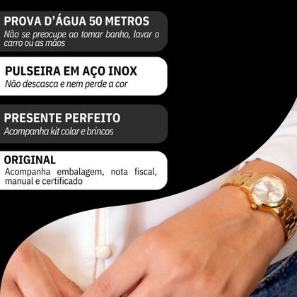 Imagem de Relógio de Pulso Feminino Pequeno Condor Dourado CO2035NMS/K4K Colar e Brincos