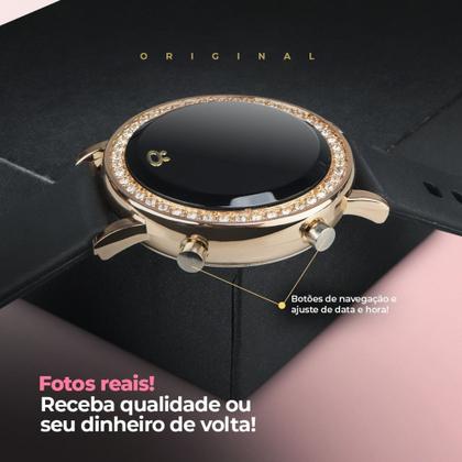 Imagem de Relógio De Pulso Feminino Preto Dourado Strass Digital Luxo Casual