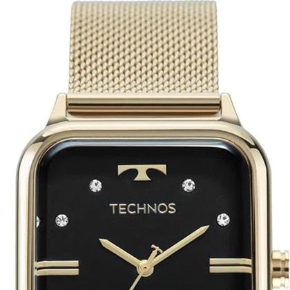 Imagem de Relógio de Pulso Feminino Technos Dourado e Preto Style Pulseira Mesh Clássico Slim 2039CQ/1P