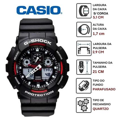 Imagem de Relógio de Pulso G-Shock Masculino Robusto Hora Mundial Resistente Choques Prova Dágua 200 Metros 5 alarmes Esportivo Preto GA-100-1A4DR