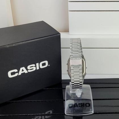 Imagem de Relógio de Pulso Masculino Feminino Casio Vintage Unissex Anadigi Analógico Digital Quadrado Resistente Água Casual Prata AQ-230A-2A2MQYDF