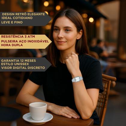Imagem de Relógio de Pulso Masculino Feminino Unissex Casio Analógico Digital Vintage Quadrado Retro Casual Moderno Prata AQ-230A-7BMQ