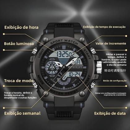Imagem de Relógio De Pulso Masculino Militar Para Esportes Ao Ar Livre Com Display Duplo LED Analógico Digital