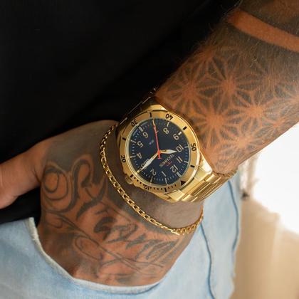 Imagem de Relógio de Pulso Masculino Technos Militar Dourado 2115NBR/1A + Pulseira Dourada