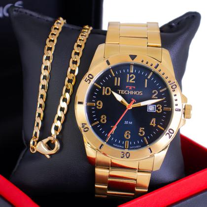 Imagem de Relógio de Pulso Masculino Technos Militar Dourado 2115NBR/1A + Pulseira Dourada