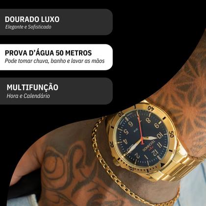 Imagem de Relógio de Pulso Masculino Technos Militar Dourado 2115NBR/1A + Pulseira Dourada