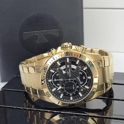 Imagem de Relógio de Pulso Masculino Technos Performance TS Carbon Cronógrafo Analógico Aço Inóx Prova Dágua Casual Dourado OS10FJ/1P